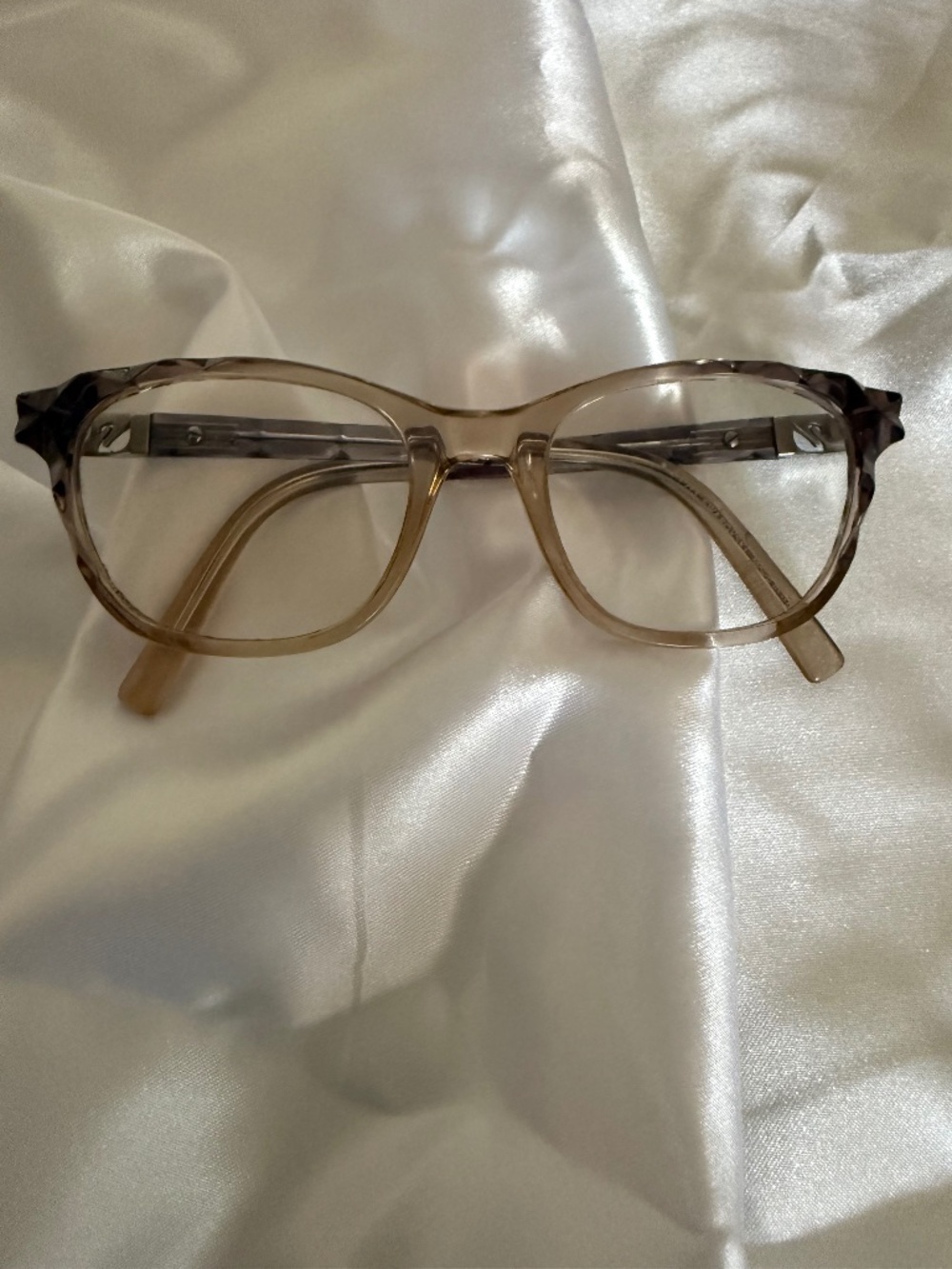 Swarovski Italy Crystal Clear Taupe Acetate Eyeglasses FRAMES ONLY Swan Logo